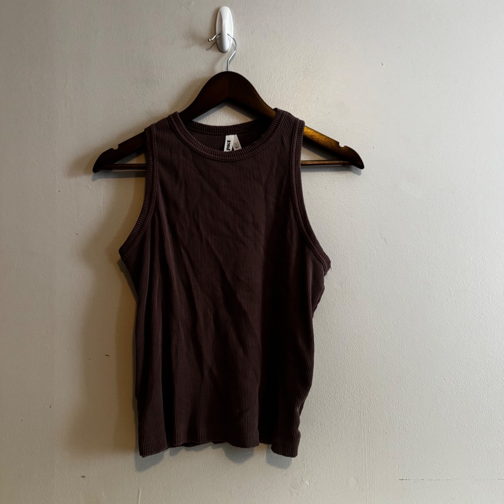 Pact Women's Sz S Brown Ribbed Racerback Tank Top Organic Cotton Layers Basics